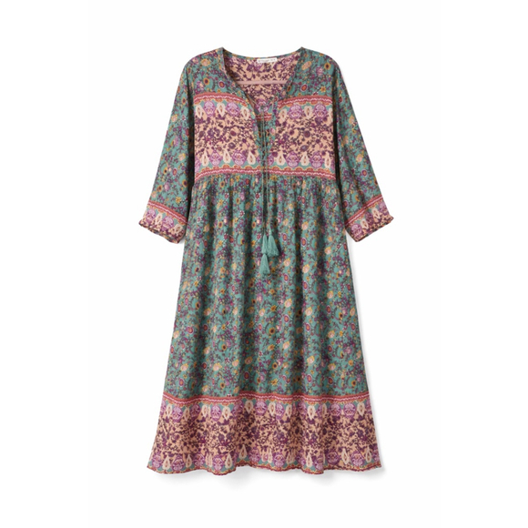 R. Vivimos Boho Floral Midi Dress 2XL Long Sleeve Tassel - Picture 5 of 11